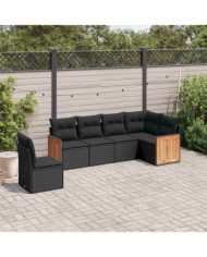 Salon de jardin 6 pcs avec coussins noir résine tressée | Mobilier & Déco