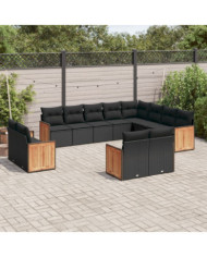 Salon de jardin 12 pcs avec coussins noir résine tressée | Mobilier & Déco