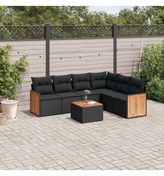 Salon de jardin 7 pcs avec coussins noir résine tressée | Mobilier & Déco