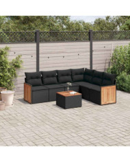 Salon de jardin 7 pcs avec coussins noir résine tressée | Mobilier & Déco