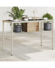 Table de jardin dessus en verre gris clair 115x54x74 cm rotin | Mobilier & Déco