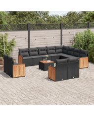Salon de jardin avec coussins 13 pcs noir résine tressée | Mobilier & Déco
