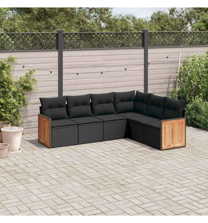Salon de jardin 6 pcs avec coussins noir résine tressée | Mobilier & Déco