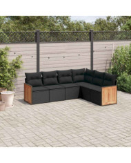 Salon de jardin 6 pcs avec coussins noir résine tressée | Mobilier & Déco