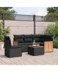 Salon de jardin 6 pcs avec coussins noir résine tressée | Mobilier & Déco