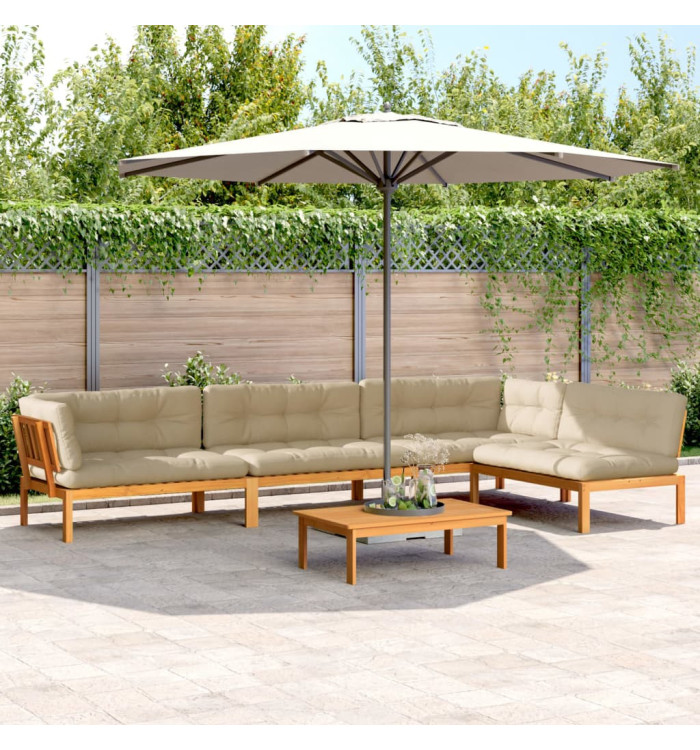 Salon palette de jardin avec coussins 5pcs bois d'acacia massif | Mobilier & Déco