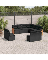 Salon de jardin 11 pcs avec coussins noir résine tressée | Mobilier & Déco