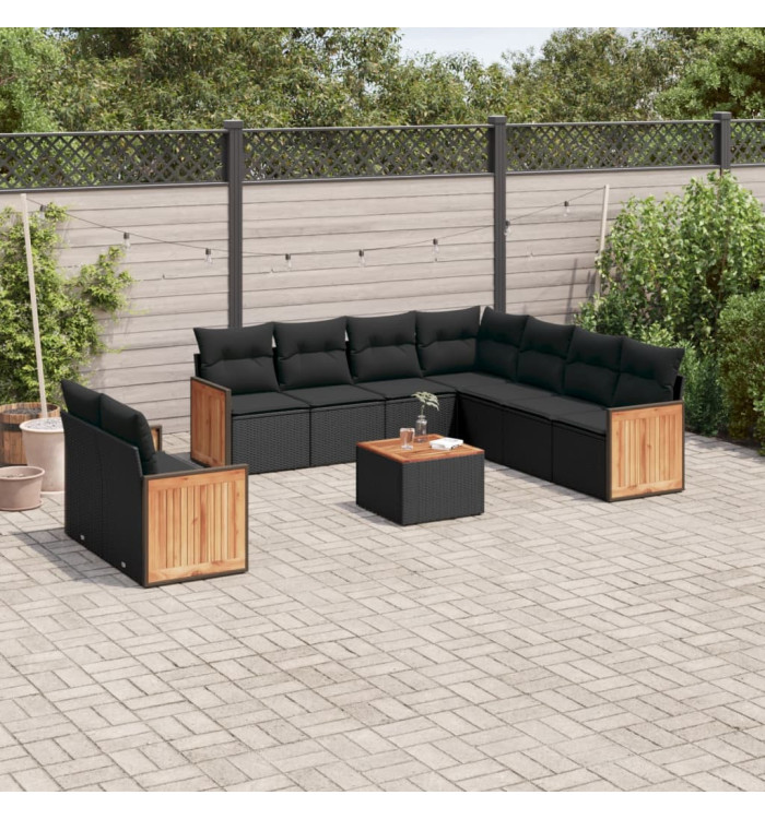 Salon de jardin 10 pcs avec coussins noir résine tressée | Mobilier & Déco