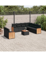 Salon de jardin 10 pcs avec coussins noir résine tressée | Mobilier & Déco