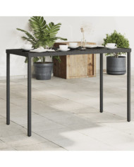 Table de jardin dessus en verre noir 115x54x74cm résine tressée | Mobilier & Déco