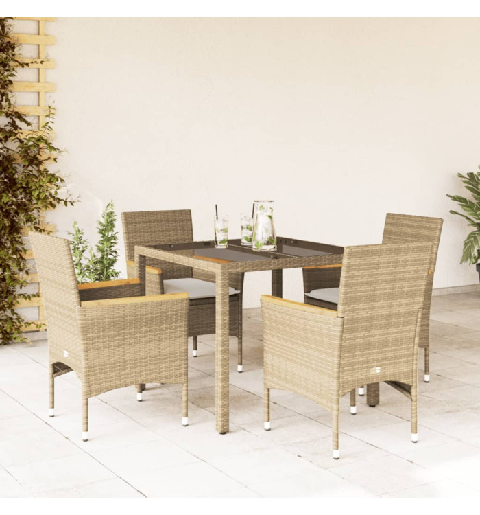 Ensemble à manger de jardin et coussins 5 pcs beige rotin verre | Mobilier & Déco