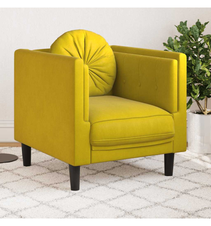 Fauteuil avec coussin jaune velours | Mobilier & Déco