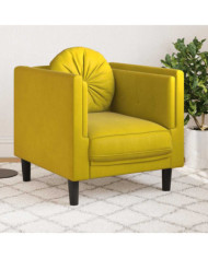 Fauteuil avec coussin jaune velours | Mobilier & Déco