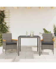 Ensemble à manger de jardin et coussins 3 pcs gris rotin verre | Mobilier & Déco