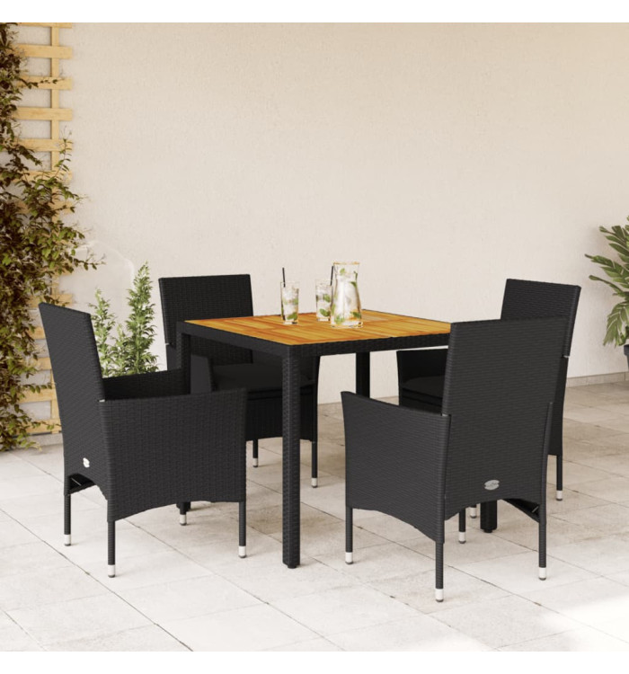 Ensemble à manger de jardin et coussins 5 pcs noir rotin acacia | Mobilier & Déco