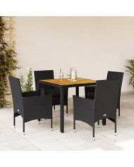 Ensemble à manger de jardin et coussins 5 pcs noir rotin acacia | Mobilier & Déco