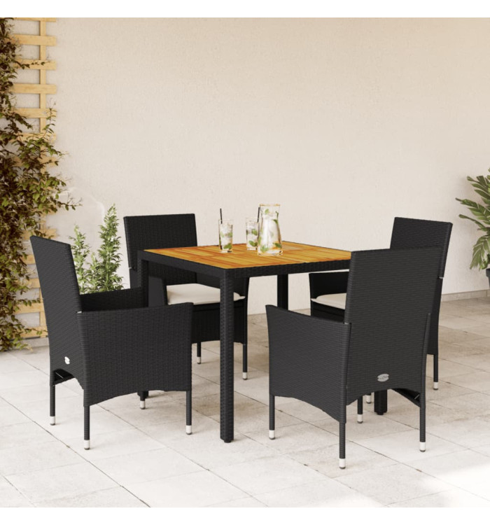 Ensemble à manger de jardin et coussins 5 pcs noir rotin acacia | Mobilier & Déco