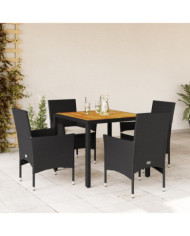 Ensemble à manger de jardin et coussins 5 pcs noir rotin acacia | Mobilier & Déco