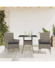 Ensemble à manger de jardin et coussins 3 pcs gris rotin verre | Mobilier & Déco