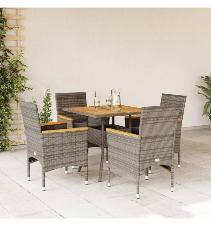Ensemble à manger de jardin et coussins 5 pcs gris rotin acacia | Mobilier & Déco