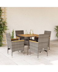 Ensemble à manger de jardin et coussins 5 pcs gris rotin acacia | Mobilier & Déco