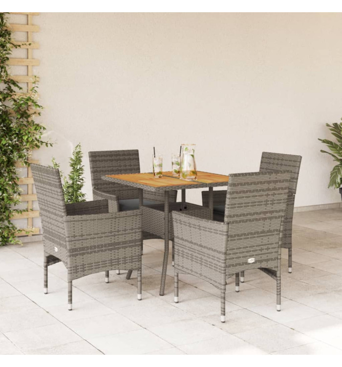 Ensemble à manger de jardin et coussins 5 pcs gris rotin acacia | Mobilier & Déco