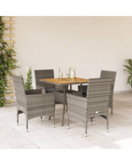 Ensemble à manger de jardin et coussins 5 pcs gris rotin acacia | Mobilier & Déco