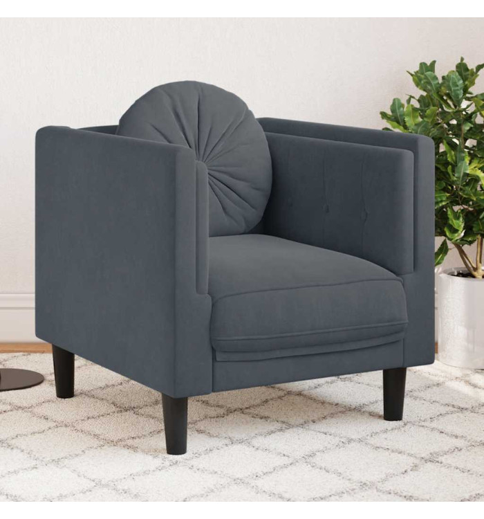 Fauteuil avec coussin gris foncé velours | Mobilier & Déco