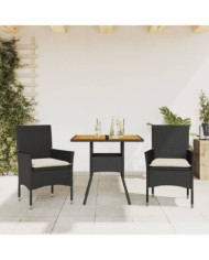 Ensemble à manger de jardin et coussins 3 pcs noir rotin acacia | Mobilier & Déco