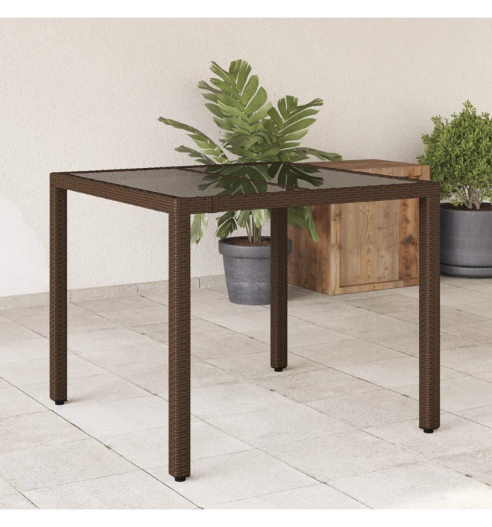 Table de jardin avec dessus en verre marron résine tressée | Mobilier & Déco