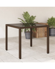 Table de jardin avec dessus en verre marron résine tressée | Mobilier & Déco