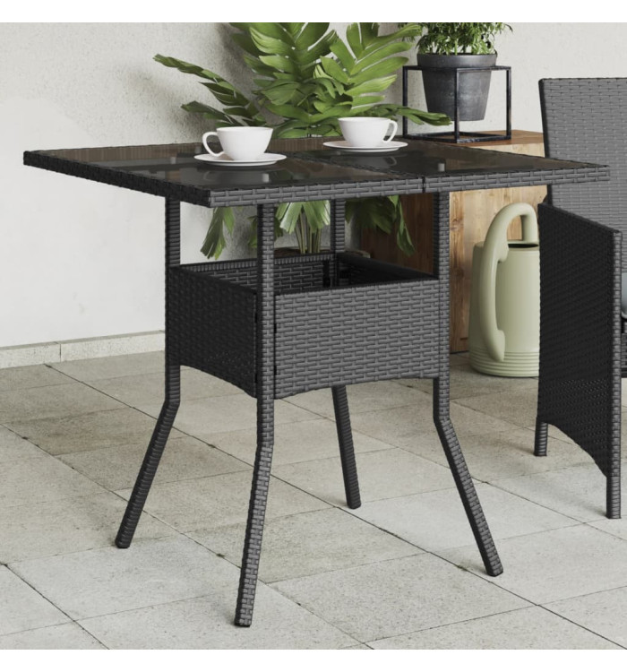 Table de jardin dessus en verre noir 80x80x75 cm résine tressée | Mobilier & Déco
