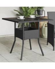 Table de jardin dessus en verre noir 80x80x75 cm résine tressée | Mobilier & Déco