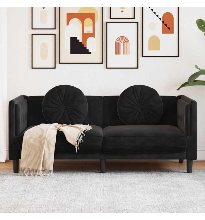Canapé avec coussins 2 places noir velours | Mobilier & Déco