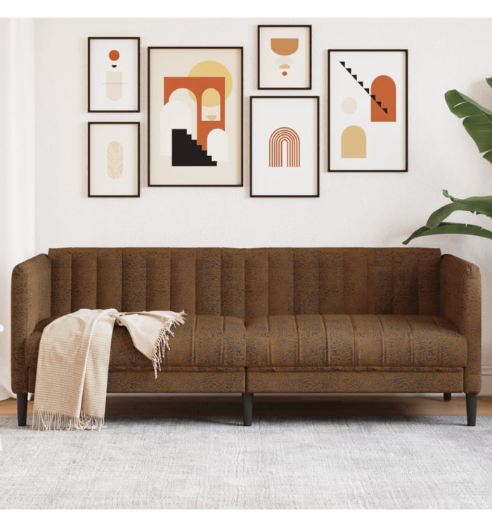Canapé à 3 places marron similicuir daim | Mobilier & Déco