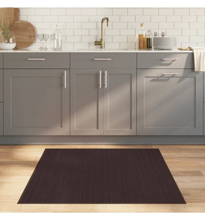 Tapis carré marron foncé 100x100 cm bambou | Mobilier & Déco