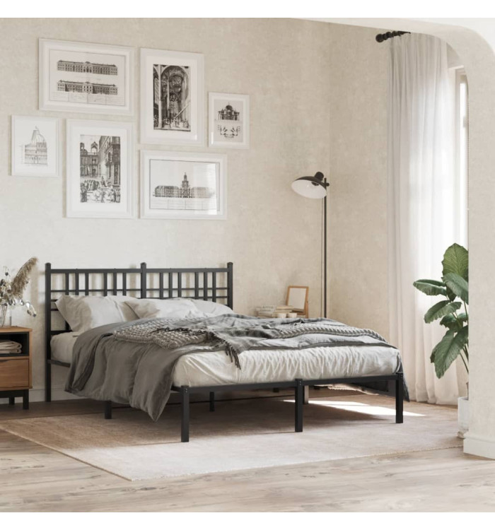 Cadre de lit métal sans matelas avec tête de lit noir 120x190cm | Mobilier & Déco