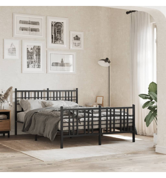 Cadre de lit métal sans matelas avec pied de lit noir 120x200cm | Mobilier & Déco