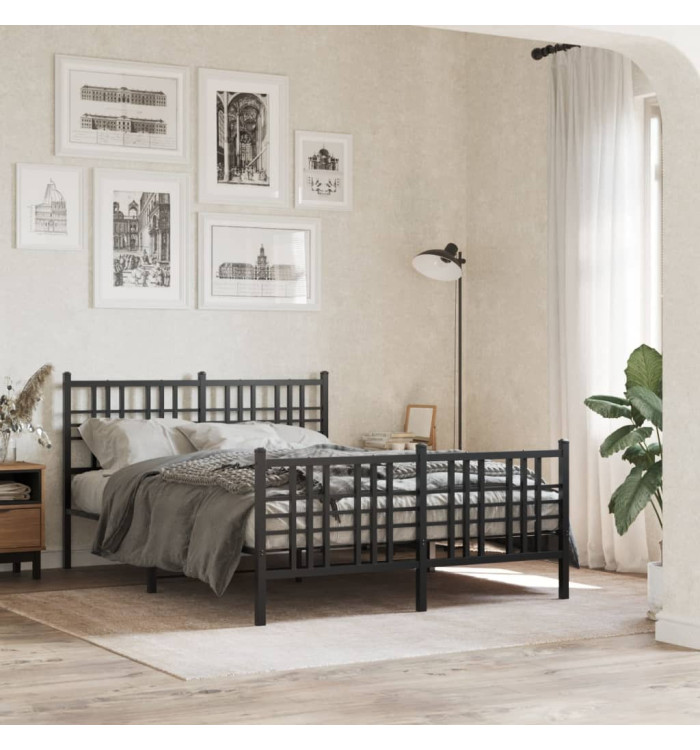Cadre de lit métal sans matelas avec pied de lit noir 140x190cm | Mobilier & Déco