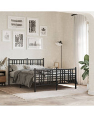 Cadre de lit métal sans matelas avec pied de lit noir 140x190cm | Mobilier & Déco