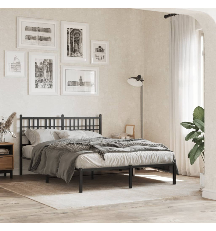 Cadre de lit métal sans matelas avec tête de lit noir 135x190cm | Mobilier & Déco