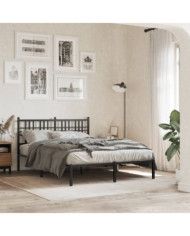 Cadre de lit métal sans matelas avec tête de lit noir 135x190cm | Mobilier & Déco