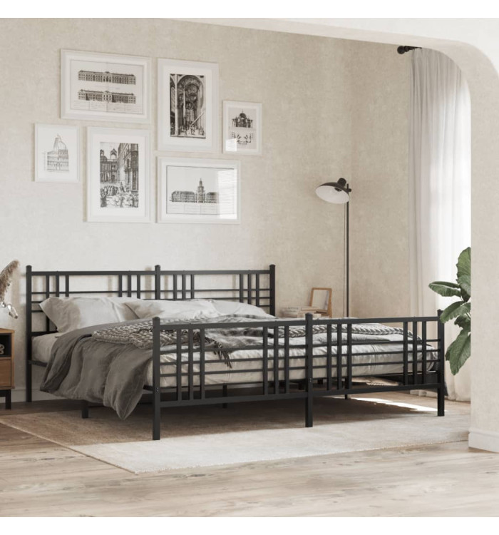 Cadre de lit métal sans matelas avec pied de lit noir 200x200cm | Mobilier & Déco
