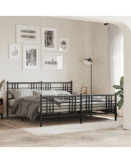 Cadre de lit métal sans matelas avec pied de lit noir 200x200cm | Mobilier & Déco