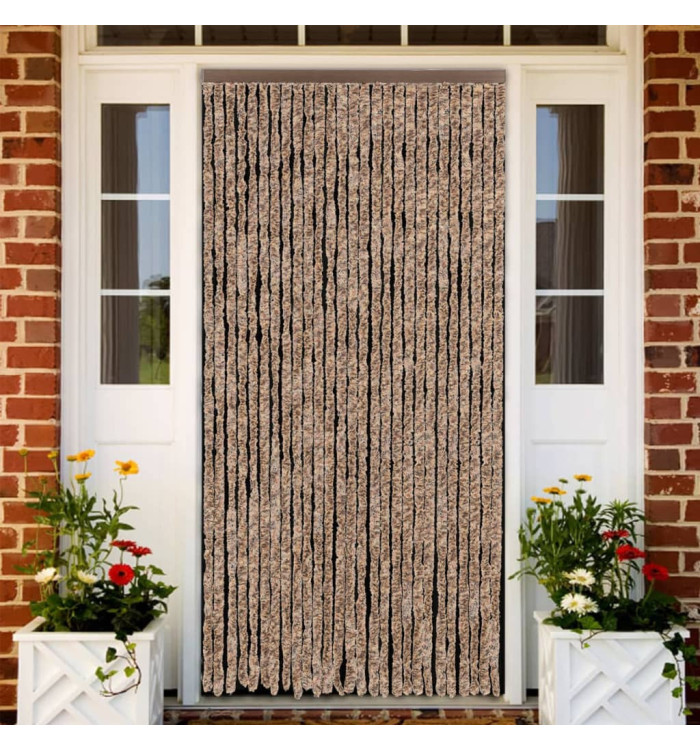 Rideau anti-mouches beige et marron foncé 118x220 cm chenille | Mobilier & Déco