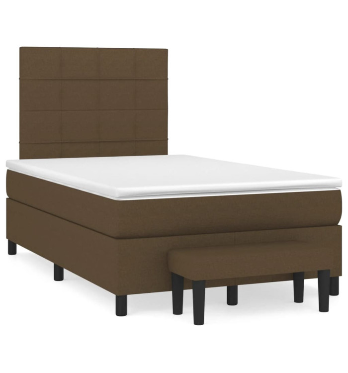 Sommier à lattes de lit et matelas marron foncé 120x190cm tissu | Mobilier & Déco