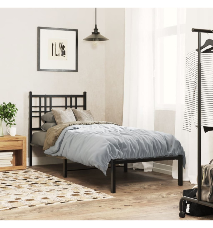 Cadre de lit métal sans matelas avec tête de lit noir 75x190 cm | Mobilier & Déco