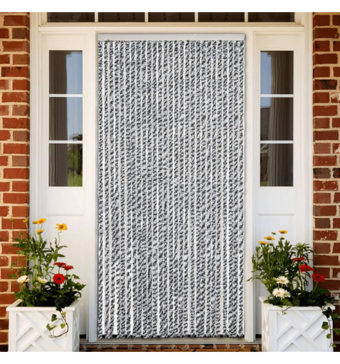 Rideau anti-mouches gris et noir et blanc 118x220 cm chenille | Mobilier & Déco