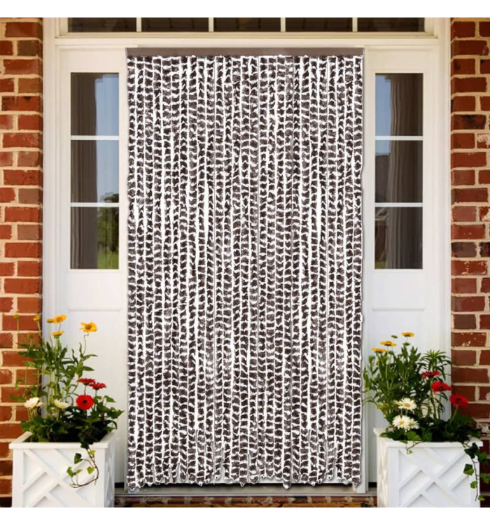 Rideau anti-mouches marron et blanc 118x220 cm chenille | Mobilier & Déco