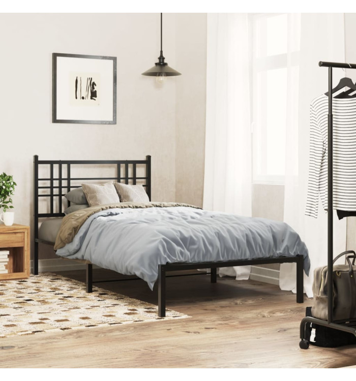 Cadre de lit métal sans matelas avec tête de lit noir 90x190 cm | Mobilier & Déco